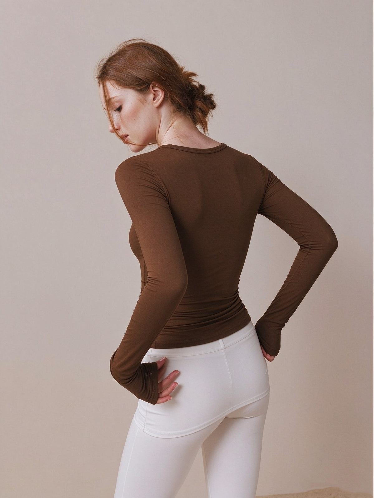 Women's Basic Crew Neck Long Sleeve Fitted Layering Top | High Stretch Slim Base Shirt