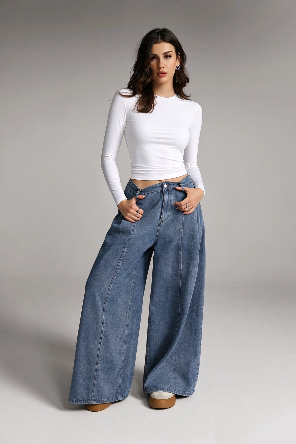 Women's Basic Crew Neck Long Sleeve Fitted Layering Top | High Stretch Slim Base Shirt