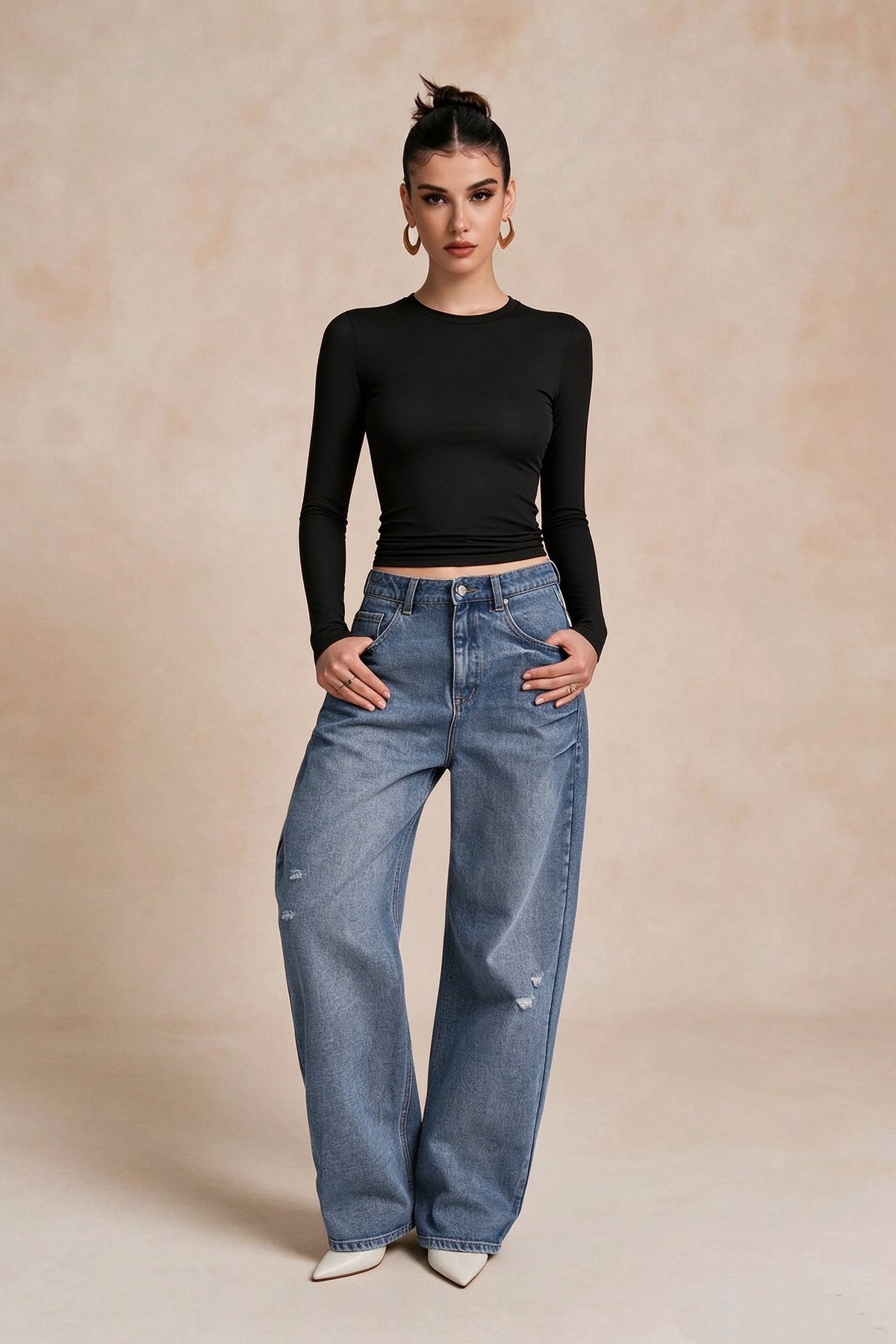 Women's Basic Crew Neck Long Sleeve Fitted Layering Top | High Stretch Slim Base Shirt
