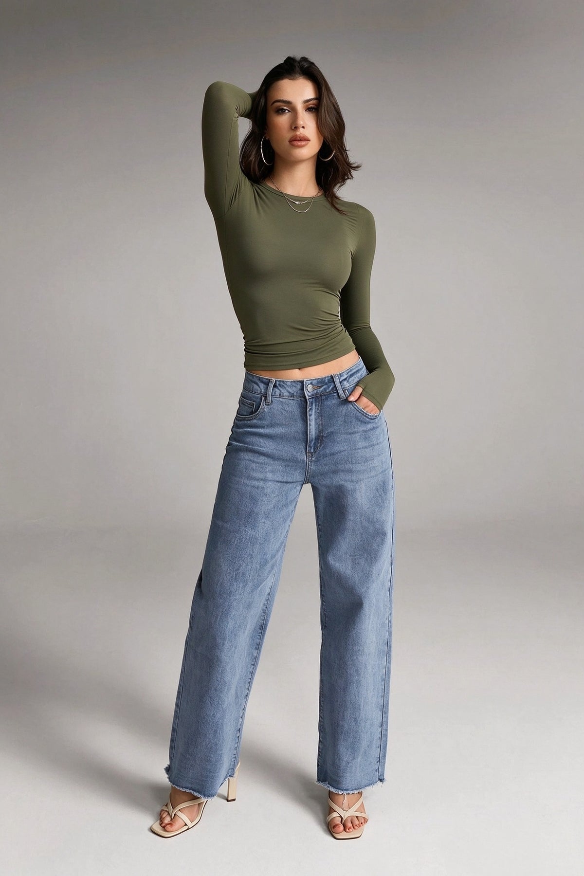 Women's Basic Crew Neck Long Sleeve Fitted Layering Top | High Stretch Slim Base Shirt