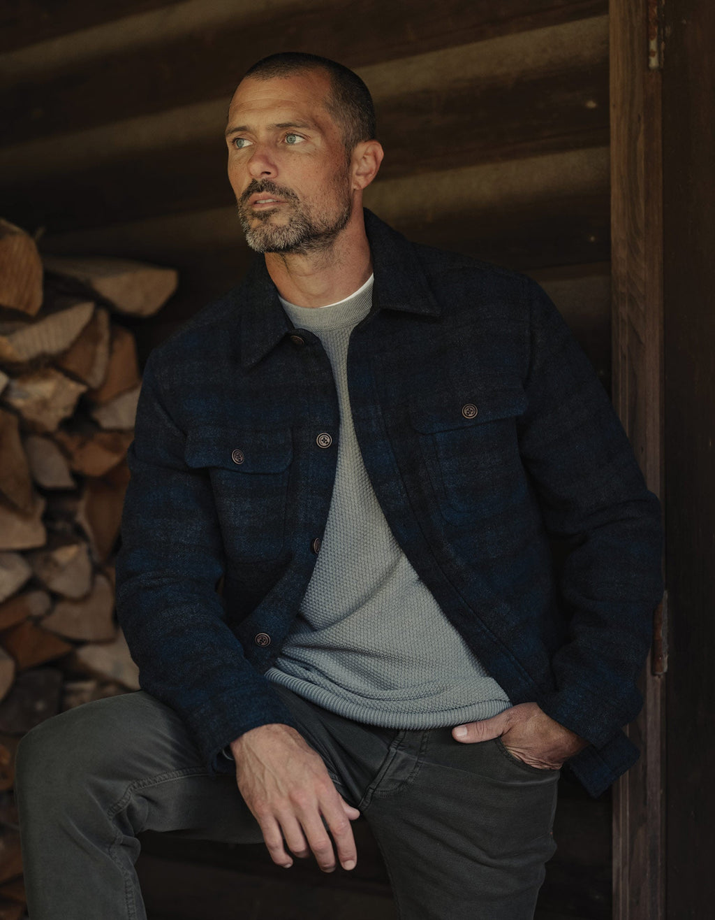 Brightside Flannel Lined Workwear Jacket in Navy Plaid