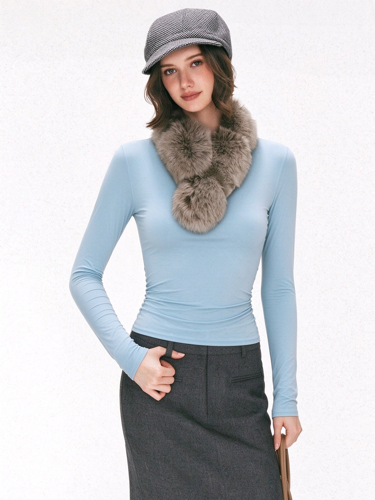 Women's Basic Crew Neck Long Sleeve Fitted Layering Top | High Stretch Slim Base Shirt